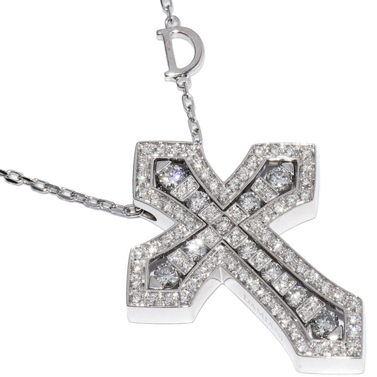 Damiani K18WG Diamond Pendant Necklace Cross