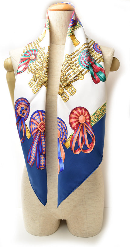 Hermes Silk Scarf Blue/White