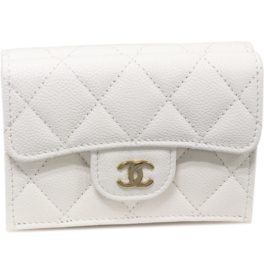 Chanel Tri-Fold Wallet Grain Shiny Calfskin White Gold AP0230