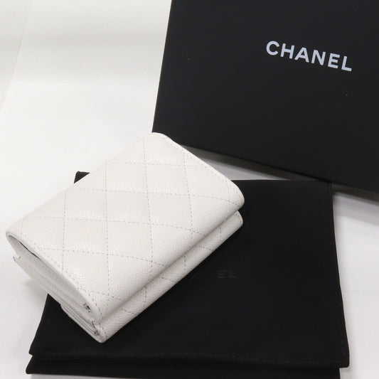 Chanel Tri-Fold Wallet Grain Shiny Calfskin White Gold AP0230