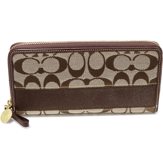 Coach Canvas Zip Around Wallet Brown F40753