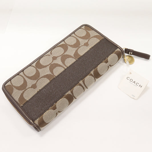 Coach Canvas Zip Around Wallet Brown F40753