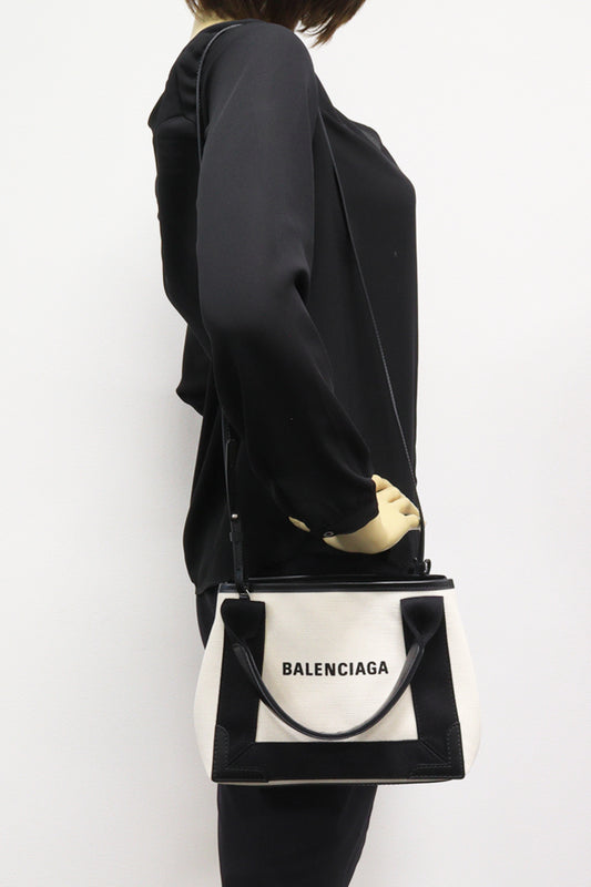 Balenciaga Canvas Calfskin 2WAY Tote Bag Beige Black