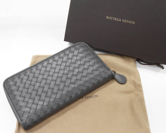 Bottega Veneta Intrecciato Zip Wallet Grey