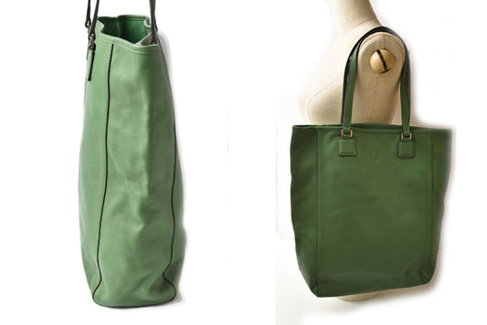 Loewe Leather Shoulder Bag Shopper Tote Dark Green