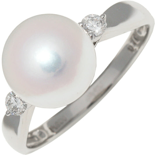 Pt900 Pearl Ring with Diamonds