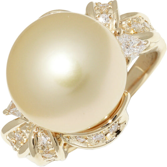 K18YG Yellow Gold Pearl 13mm Diamond 0.36ct Ring