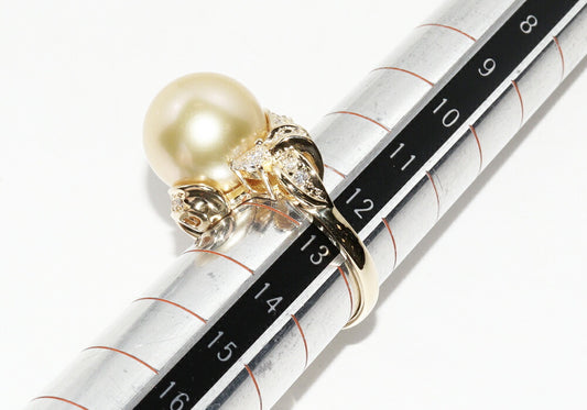 K18YG Yellow Gold Pearl 13mm Diamond 0.36ct Ring