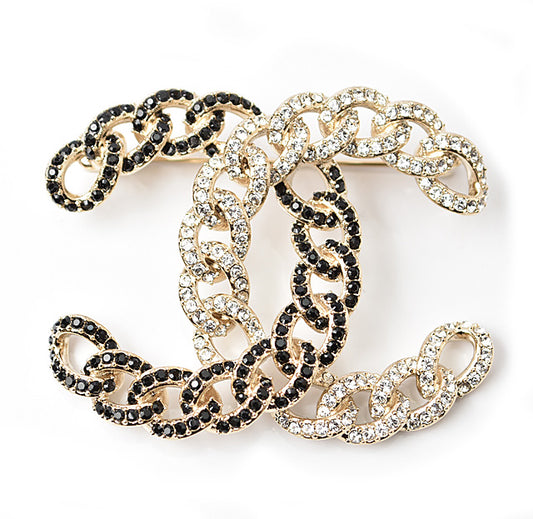 Chanel Brooch Coco Mark Rhinestone Gold/Black