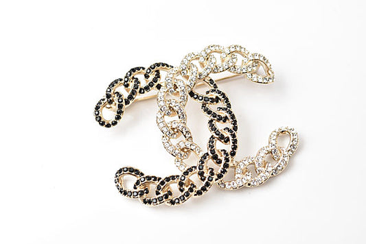 Chanel Brooch Coco Mark Rhinestone Gold/Black