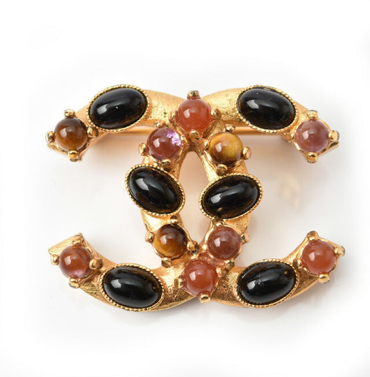 Chanel Brooch Coco Mark Color Stone Gold