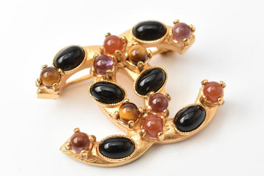 Chanel Brooch Coco Mark Color Stone Gold