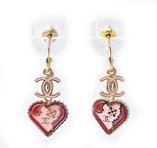 Chanel Swing Earrings CC Heart Pink Gold