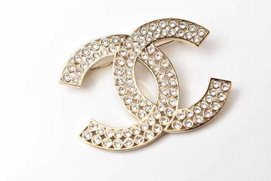 Chanel Brooch Coco Mark Rhinestone Gold