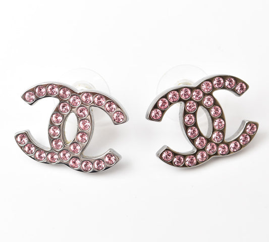 Chanel Rhinestone Silver Earrings