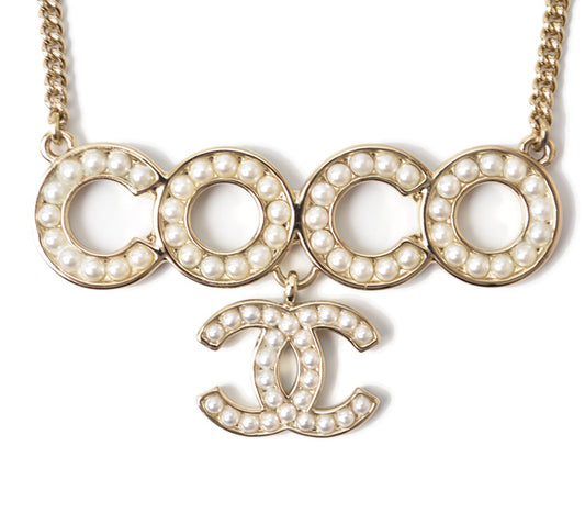 Chanel Necklace CC Pearl Motif Gold/White