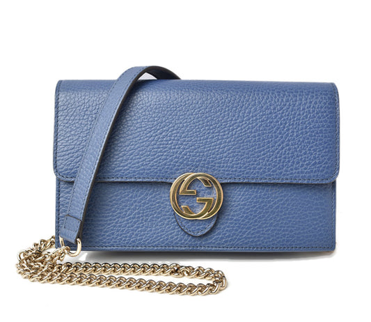 Gucci Leather Chain Shoulder Bag Blue