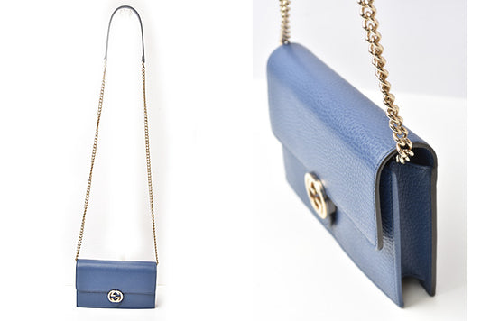 Gucci Leather Chain Shoulder Bag Blue