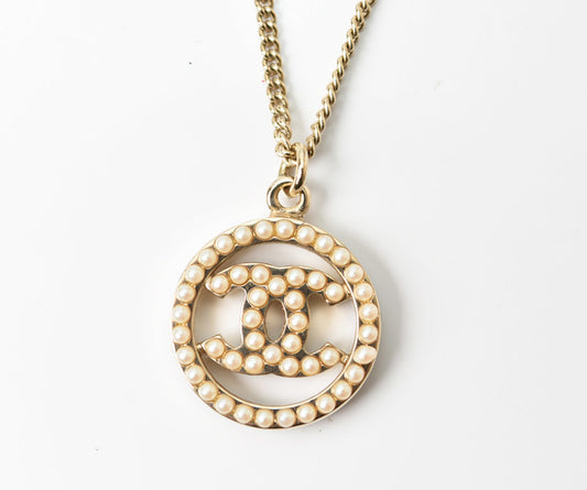 Chanel Metal Faux Pearl Necklace Pendant