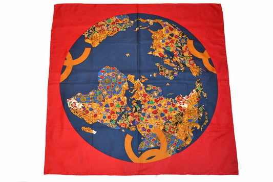 Chanel Silk Scarf World Map Jewel Motif