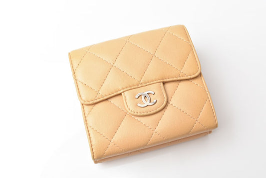 Chanel Lambskin Trifold Wallet Beige A82288