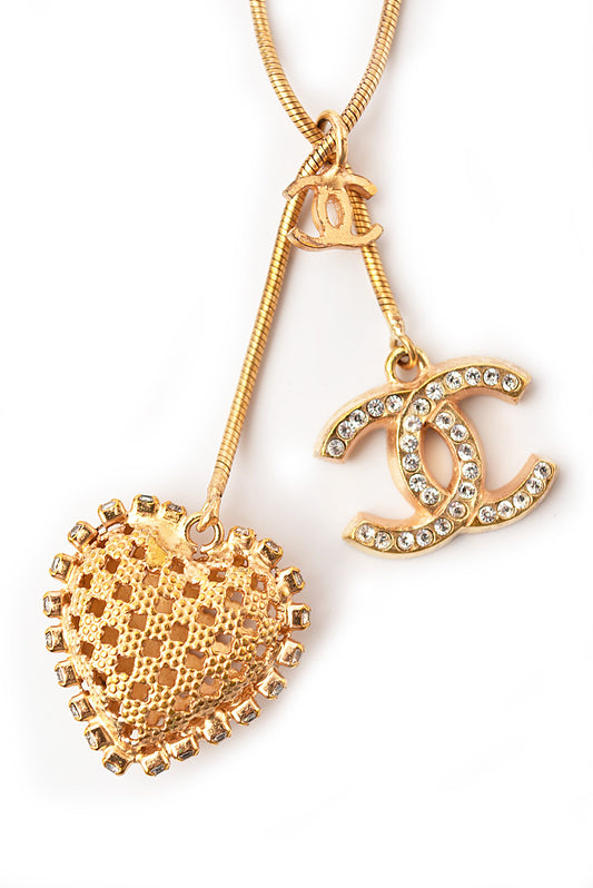 Chanel Necklace Pendant CC Heart Gold