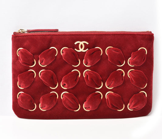 Chanel Red Velvet Clutch/Flat Pouch