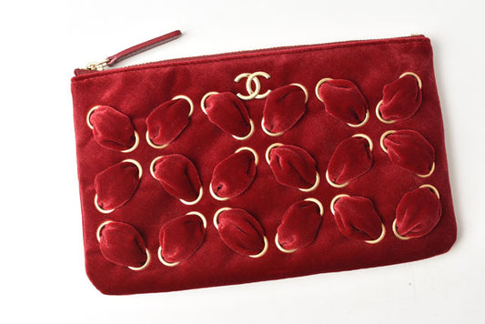 Chanel Red Velvet Clutch/Flat Pouch