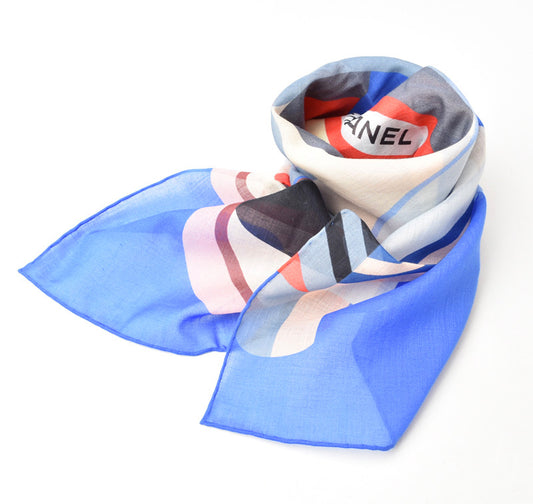 Chanel Cotton Scarf Handkerchief Blue Multi