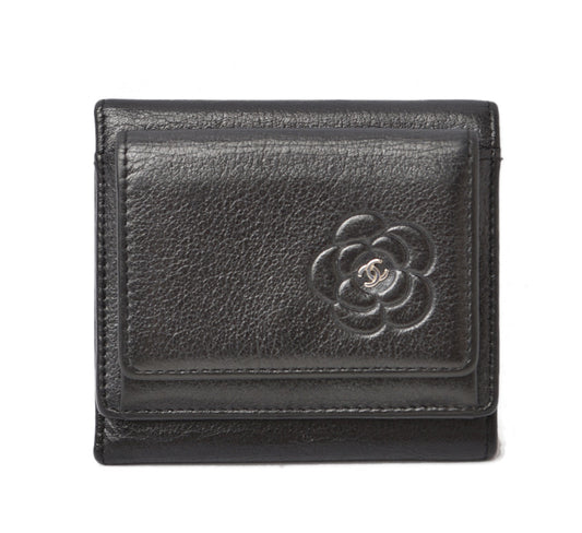 Chanel Camellia Lambskin Compact Wallet