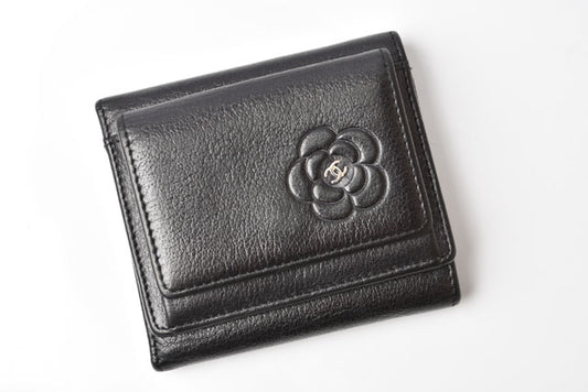 Chanel Camellia Lambskin Compact Wallet