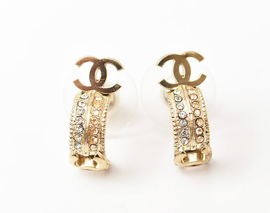 Chanel Earrings Double CC Rhinestone Gold/Silver