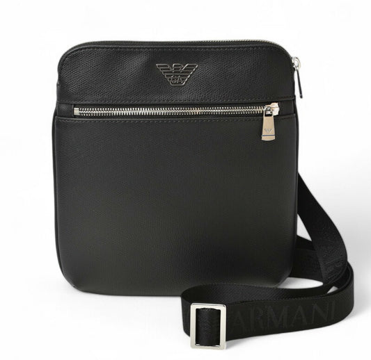 EMPORIO ARMANI Leather Messenger Bag Black