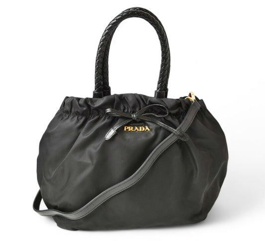 Prada Nylon 2way Handbag/Shoulder Bag Black