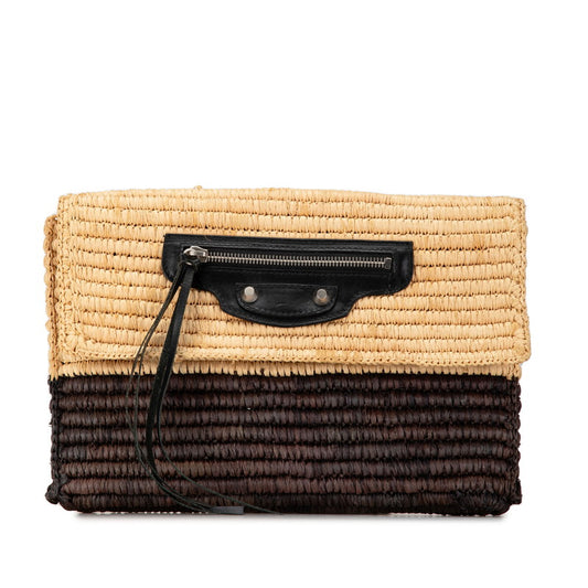 Balenciaga Raffia Leather Clutch Bag