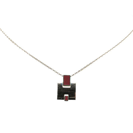 Hermes H Motif Eileen Necklace Silver Red