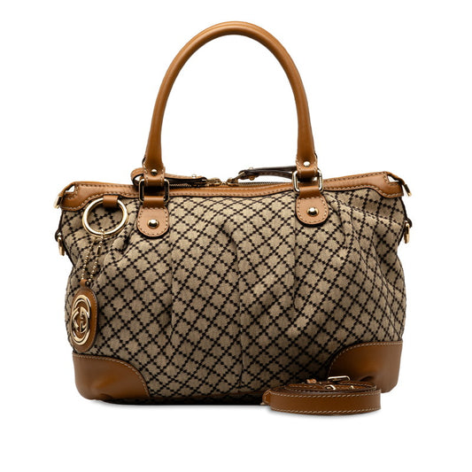 Gucci Diamante Sukey Canvas Leather Handbag