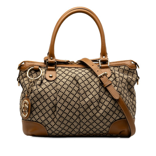 Gucci Diamante Sukey Canvas Leather Handbag