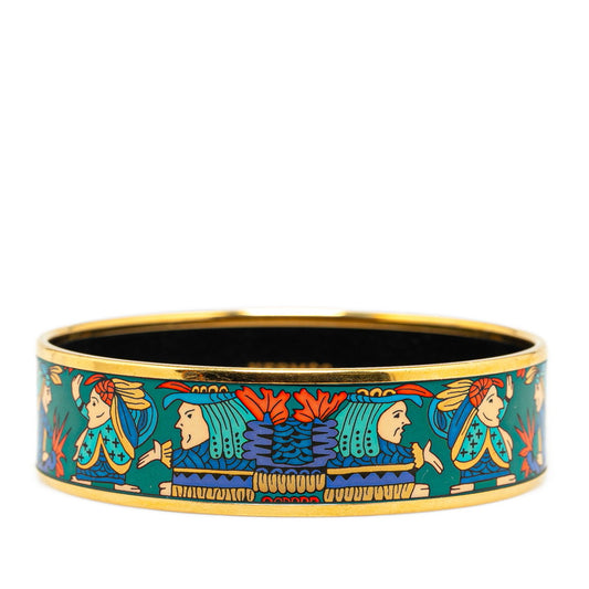 Hermes Enamel GM Cloisonné Bangle Bracelet Gold