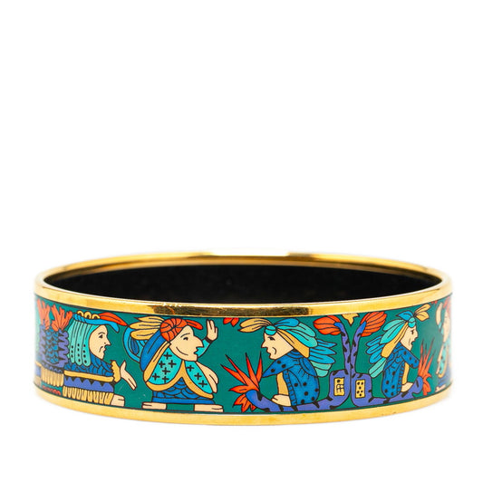 Hermes Enamel GM Cloisonné Bangle Bracelet Gold