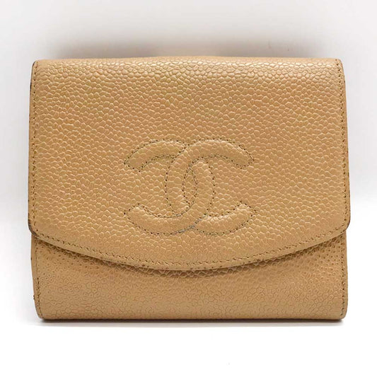 Chanel Caviar Leather Bifold Wallet Beige