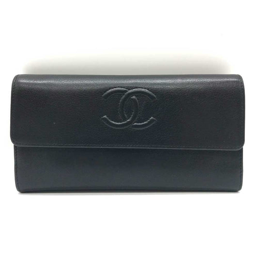 Chanel Leather Bifold Long Wallet Black