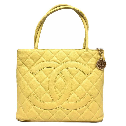 Chanel Caviar Skin Yellow Tote Handbag