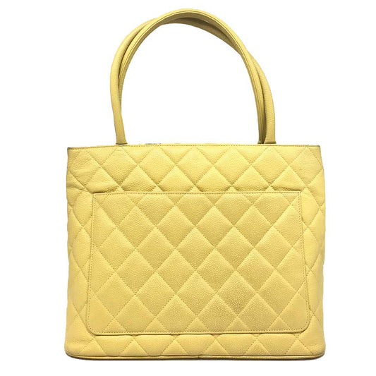 Chanel Caviar Skin Yellow Tote Handbag