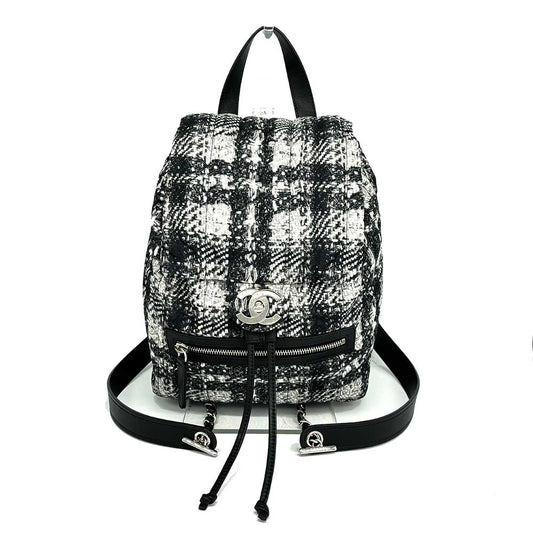 Chanel Nylon Backpack Tweed Black White