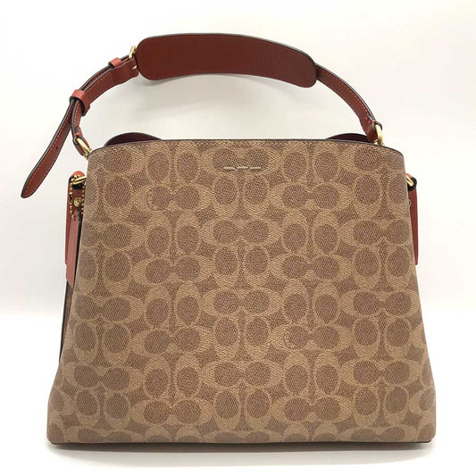 Coach Signature 2way Shoulder Bag Brown PVC Leather