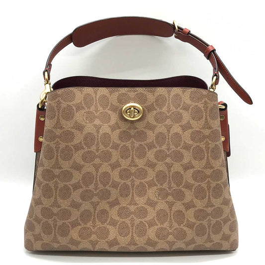 Coach Signature 2way Shoulder Bag Brown PVC Leather