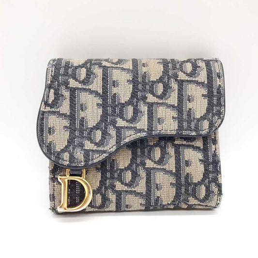 Dior Trotter Canvas Bifold Wallet Navy Beige