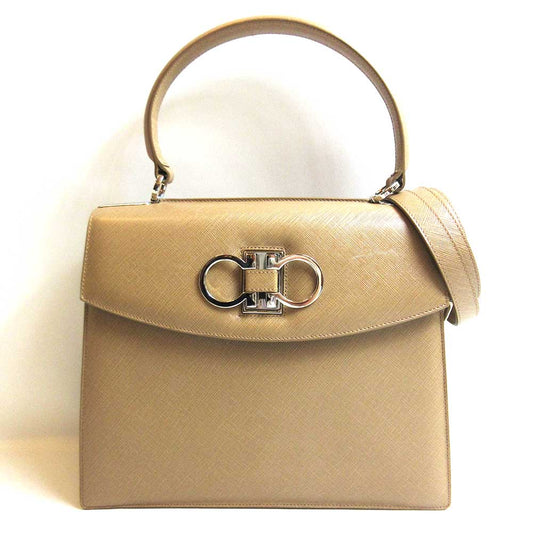 Salvatore Ferragamo Leather One Handle Handbag Beige