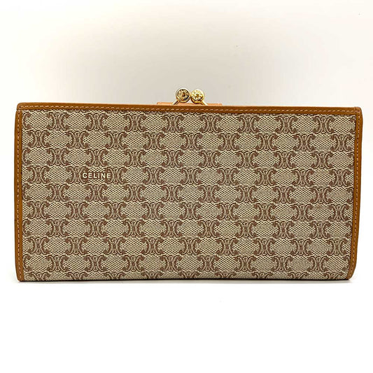 Celine Triomphe Pattern Long Wallet Beige Brown